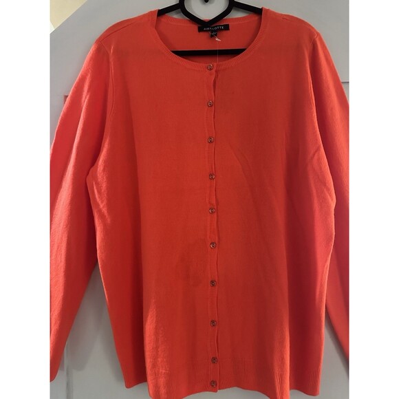 Amelotte Bright Orange Long Sleeve Crew Neck Button Down Cardigan Sweater Sz L - Picture 2 of 7